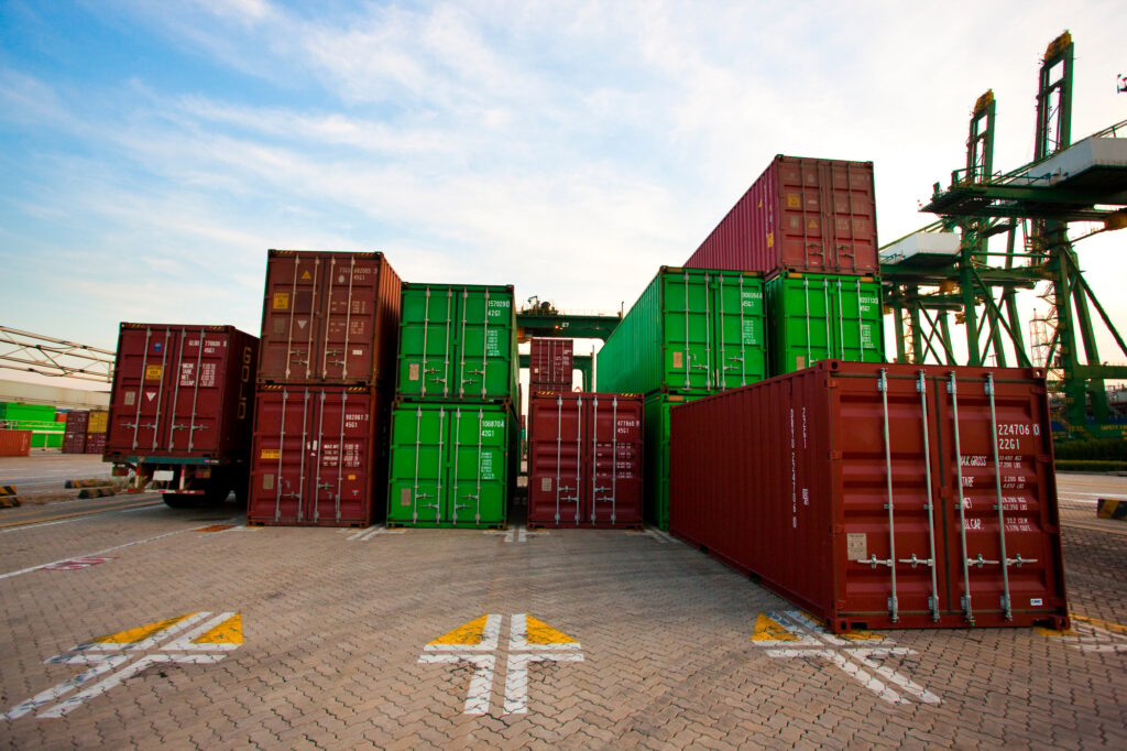 Cargo containers at dusk